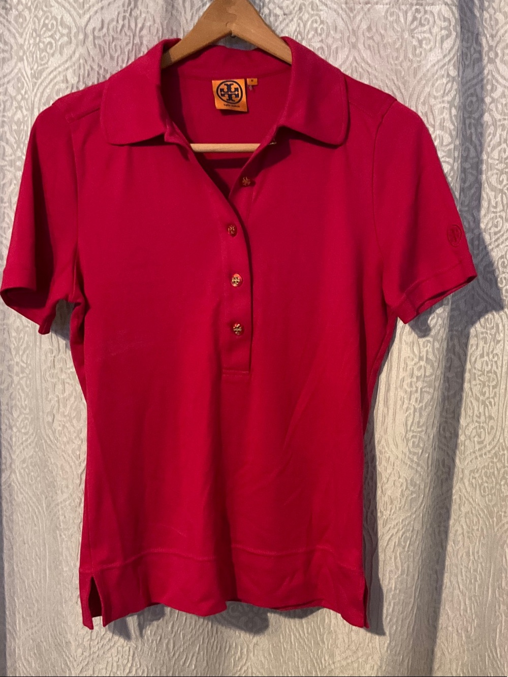 Tory Burch Fuchsia Short-Sleeve Polo with Logo Buttons Size M